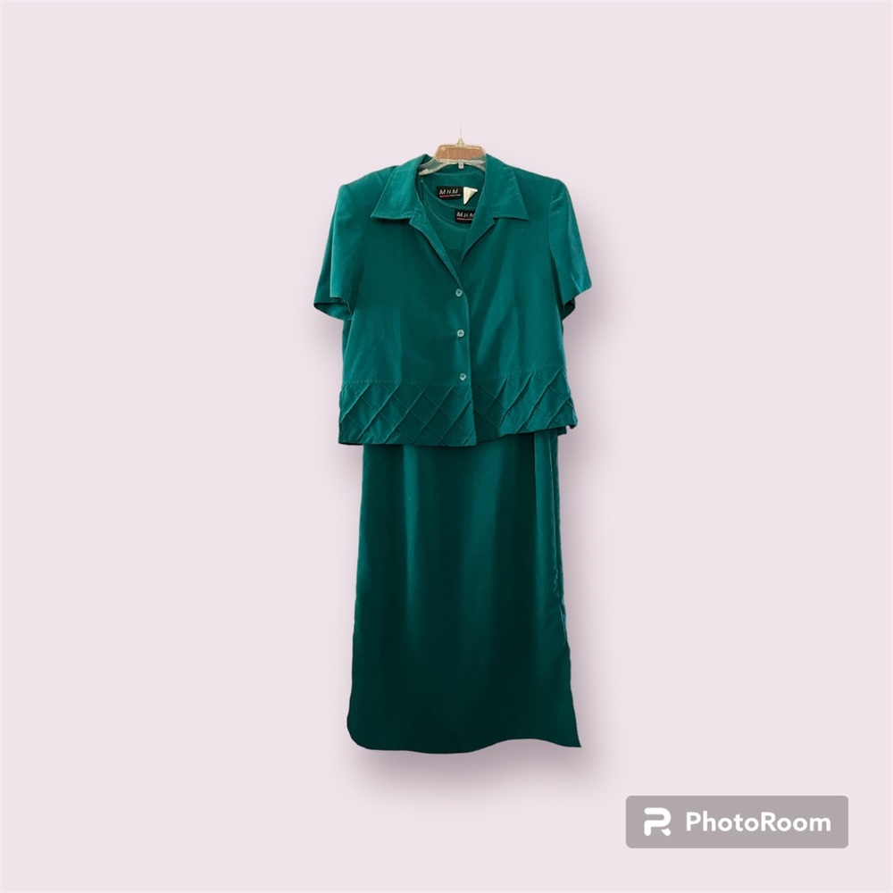 MHM Green 2-Piece Sleeveless Dress & Jacket – Size 16